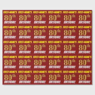 Papier Cadeau Rouge, Faux/or d'imitation, "quatre-vingtième