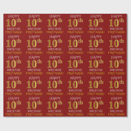 Papier Cadeau Rouge, Faux Or "HEUREUX 10ème anniversaire"