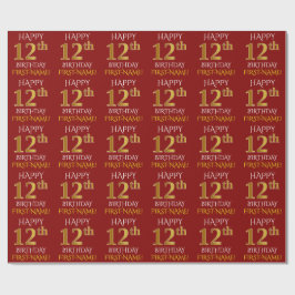 Papier Cadeau Rouge, Faux Or "HEUREUX 12ème anniversaire"