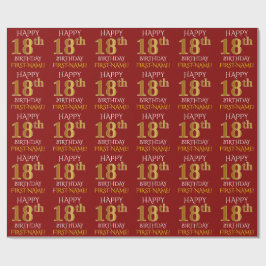 Papier Cadeau Rouge, Faux Or "HEUREUX 18ème anniversaire"