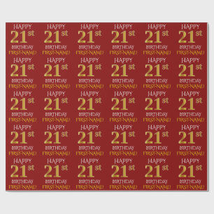 Papier Cadeau Rouge, Faux Or "HEUREUX 21ème anniversaire"