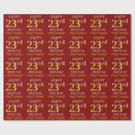 Papier Cadeau Rouge, Faux Or "HEUREUX 23ème anniversaire"
