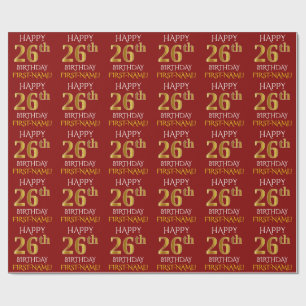 Papier Cadeau Rouge, Faux Or "HEUREUX 26ème anniversaire"