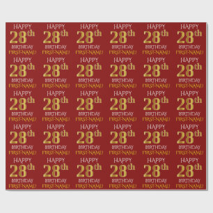 Papier Cadeau Rouge, Faux Or "HEUREUX 28ème anniversaire"