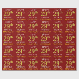Papier Cadeau Rouge, Faux Or "HEUREUX 29ème anniversaire"
