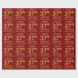 Papier Cadeau Rouge, Faux Or "HEUREUX 37ème anniversaire"