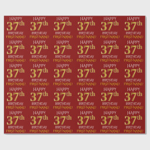 Papier Cadeau Rouge, Faux Or "HEUREUX 37ème anniversaire"