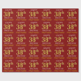 Papier Cadeau Rouge, Faux Or "HEUREUX 38ème anniversaire"