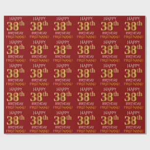 Papier Cadeau Rouge, Faux Or "HEUREUX 38ème anniversaire"