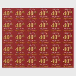 Papier Cadeau Rouge, Faux Or "HEUREUX 40e anniversaire"