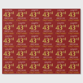 Papier Cadeau Rouge, Faux Or "HEUREUX 43ème anniversaire"