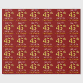 Papier Cadeau Rouge, Faux Or "HEUREUX 45ème anniversaire"
