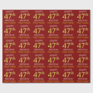 Papier Cadeau Rouge, Faux Or "HEUREUX 47ème anniversaire"