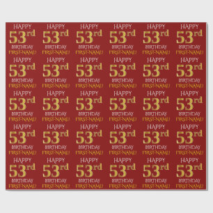 Papier Cadeau Rouge, Faux Or "HEUREUX 53ème anniversaire"