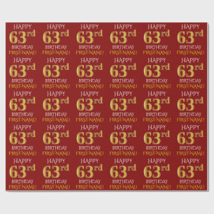 Papier Cadeau Rouge, Faux Or "HEUREUX 63ème anniversaire"