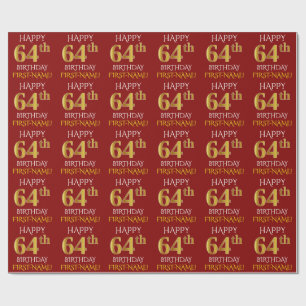 Papier Cadeau Rouge, Faux Or "HEUREUX 64ème anniversaire"