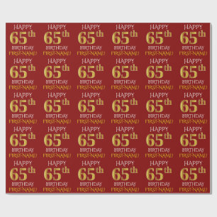 Papier Cadeau Rouge, Faux Or "HEUREUX 65ème anniversaire"