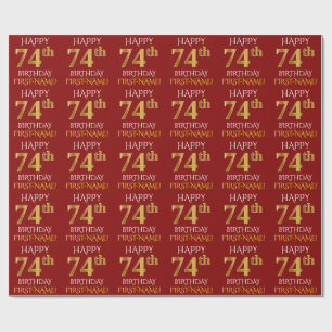 Papier Cadeau Rouge, Faux Or "HEUREUX 74ème anniversaire"