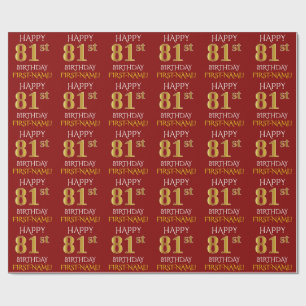 Papier Cadeau Rouge, Faux Or "HEUREUX 81ème anniversaire"
