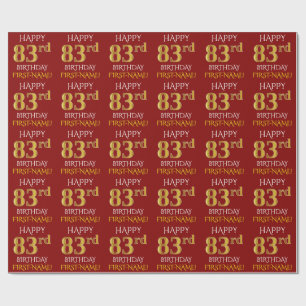 Papier Cadeau Rouge, Faux Or "HEUREUX 83ème anniversaire"