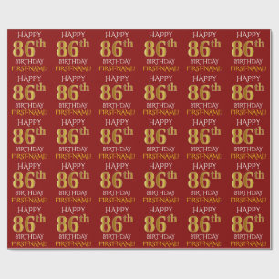 Papier Cadeau Rouge, Faux Or "HEUREUX 86ème anniversaire"