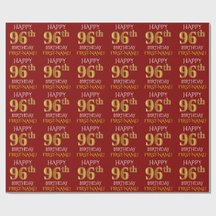 Papier Cadeau Rouge, Faux Or "HEUREUX 96ème anniversaire"