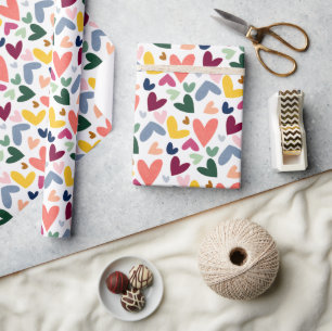 Papier Cadeau Rouge festif Blush de pêche rose bleu Motif de cœu