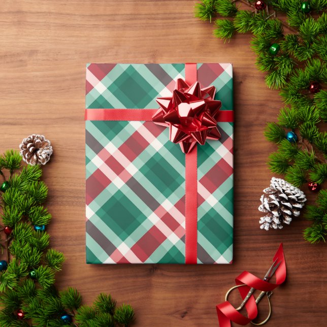 Papier Cadeau Rouge Festif traditionnel et Plaid vert (Cadeau de vacances)