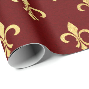 Papier Cadeau Rouge foncé de Royal Fior De Lise Heraldic