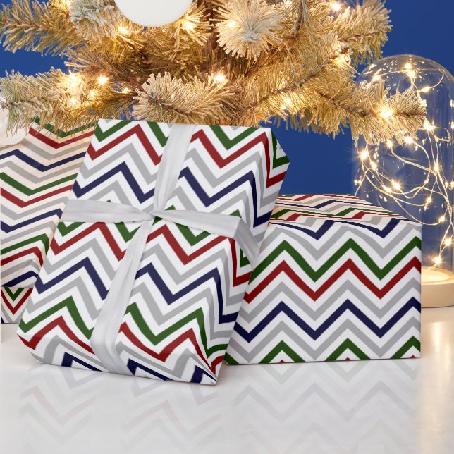 Papier Cadeau Rouge Green Navy gris et blanc Zig Zag (Vacances)