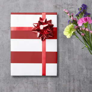 Papier Cadeau Rouge Grenat et Blanc Larges Bandes Horizontales