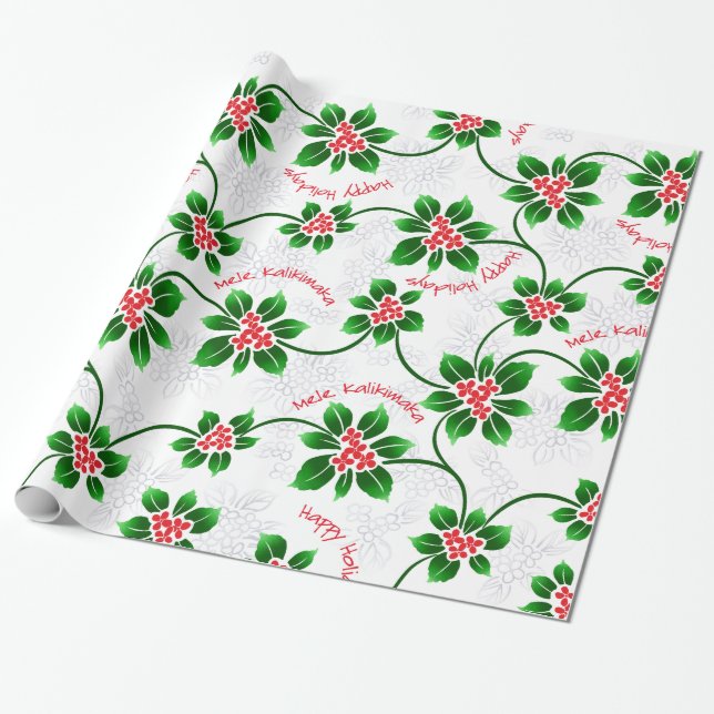 Papier Cadeau Rouge hawaïen de Noël de Mele Kalikimaka de houx (Déroulé)