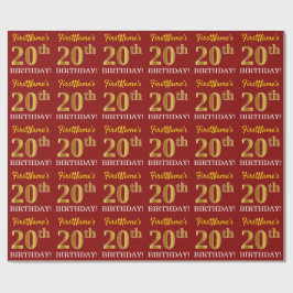 Papier Cadeau Rouge, Imitation Gold Look "20e anniversaire"