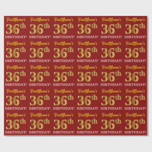 Papier Cadeau Rouge, Imitation Gold Look "36e anniversaire"