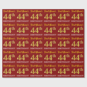 Papier Cadeau Rouge, Imitation Gold Look "44th BIRTHDAY"
