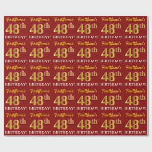 Papier Cadeau Rouge, Imitation Gold Look "48e anniversaire"