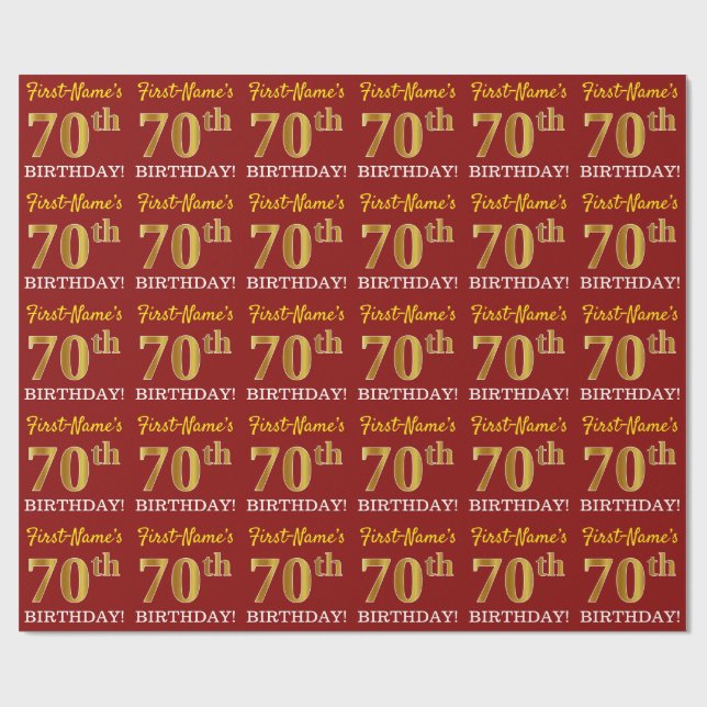Papier Cadeau Rouge, Imitation Gold Look "70e anniversaire" (Plat)