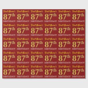 Papier Cadeau Rouge, Imitation Gold Look "87th BIRTHDAY"