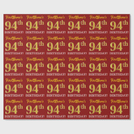 Papier Cadeau Rouge, Imitation Gold Look "94e anniversaire"