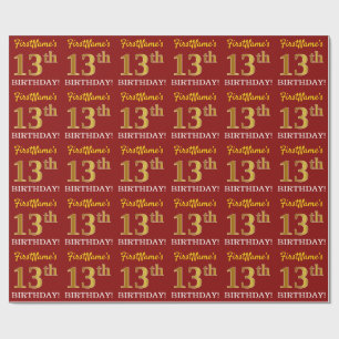 Papier Cadeau Rouge, Imitation or Look "13ème anniversaire"