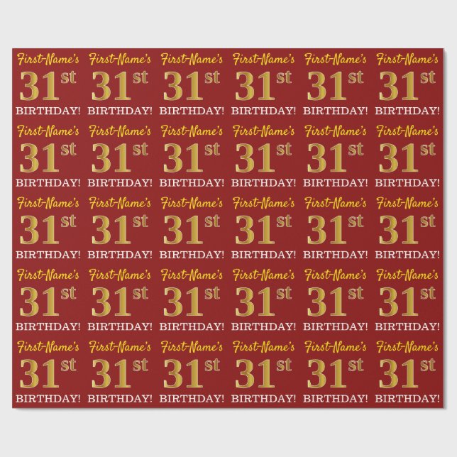 Papier Cadeau Rouge, Imitation or Look "31ème anniversaire" (Plat)