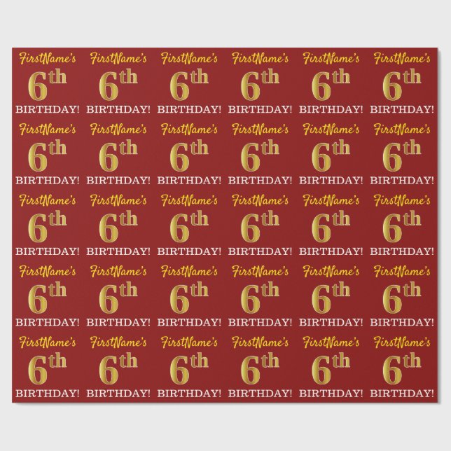 Papier Cadeau Rouge, Imitation or Look "6e anniversaire" (Plat)