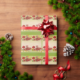 Papier Cadeau Rouge Jardin de Baies Champignon Magique de Verdur