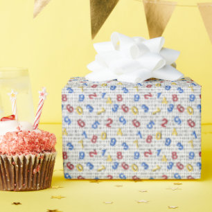Papier Cadeau Rouge Jaune Bleu Numéro Noir Blanc