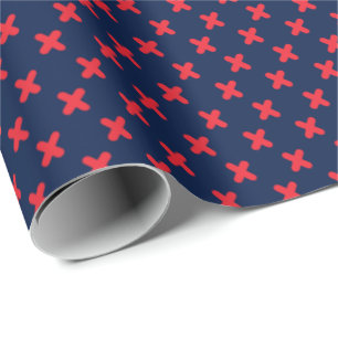 Papier Cadeau Rouge minuscule de Xs sur le bleu marine
