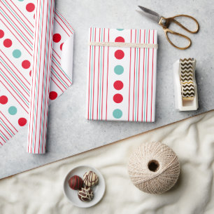 Papier Cadeau Rouge moderne et Turquoise Pois et rayures