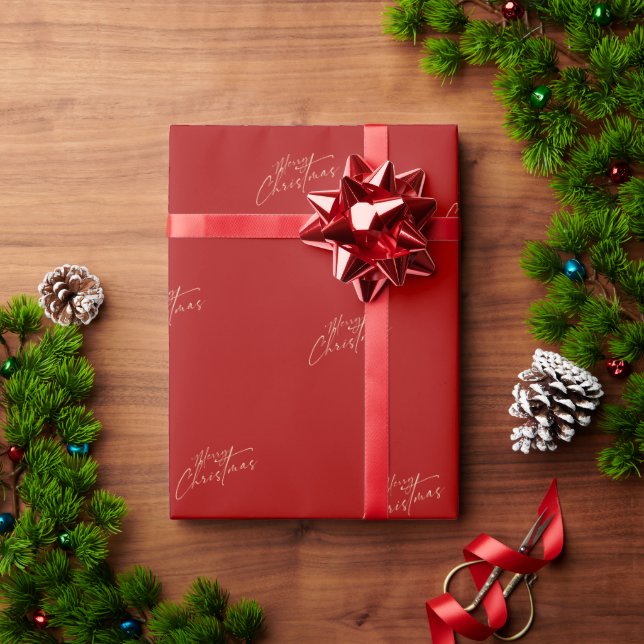 Papier Cadeau Rouge moderne Joyeux Noël Rouge (Cadeau de vacances)
