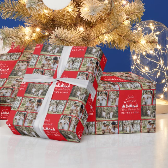 Papier Cadeau Rouge moderne multi photo Père Noël Noël (Vacances)
