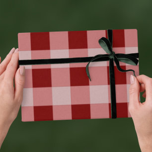 Papier Cadeau Rouge Noël Traditionnel - Rayure à carreaux