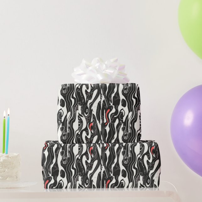 Papier Cadeau Rouge noir blanc Abstrait (Cadeaux de fête)